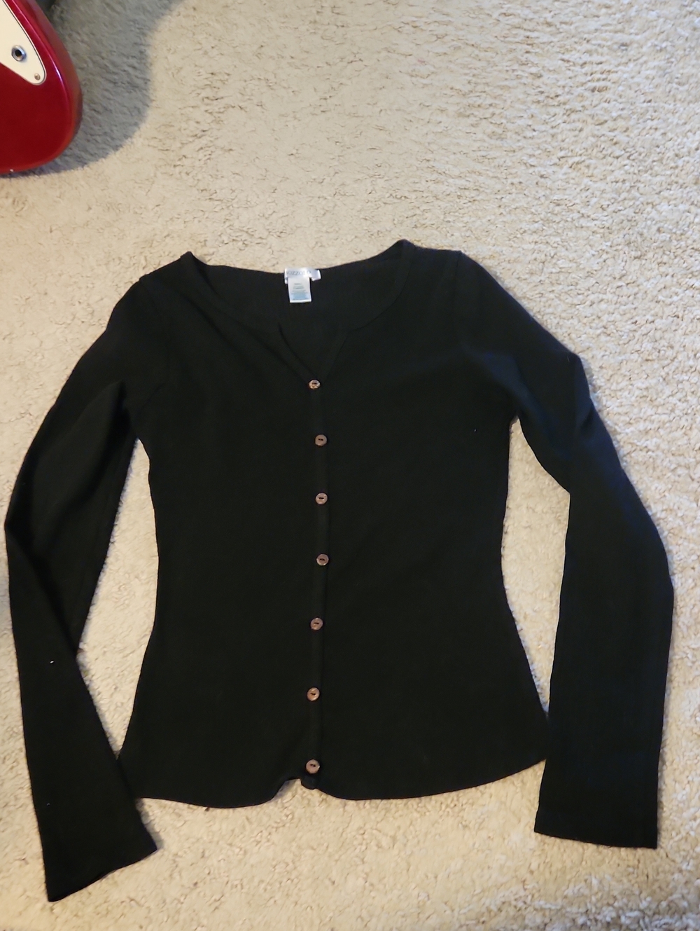 Bozzolo Black Long-Sleeve Button-Front V-Neck Top